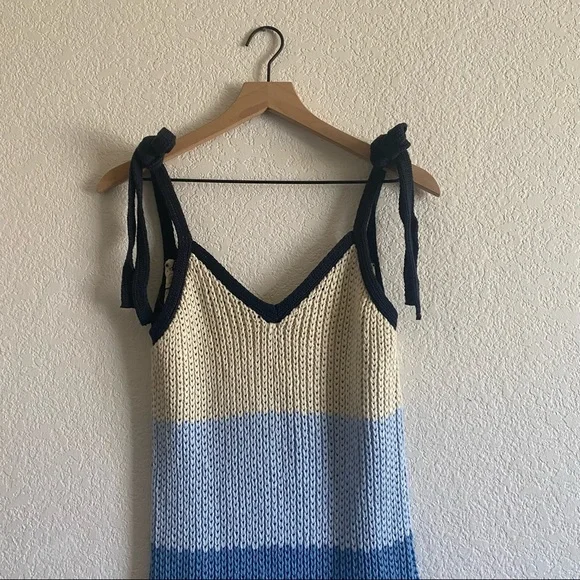 Zara Stripe Knit Midi Dress Tie Straps Blue Small - Picture 9 of 11
